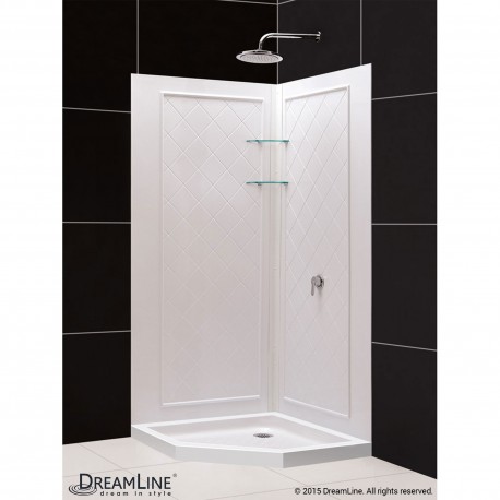 SlimLine 36 - 42 in. x 36 - 42 in. Neo-Angle Shower Base and QWALL-4 Shower Backwall Kit